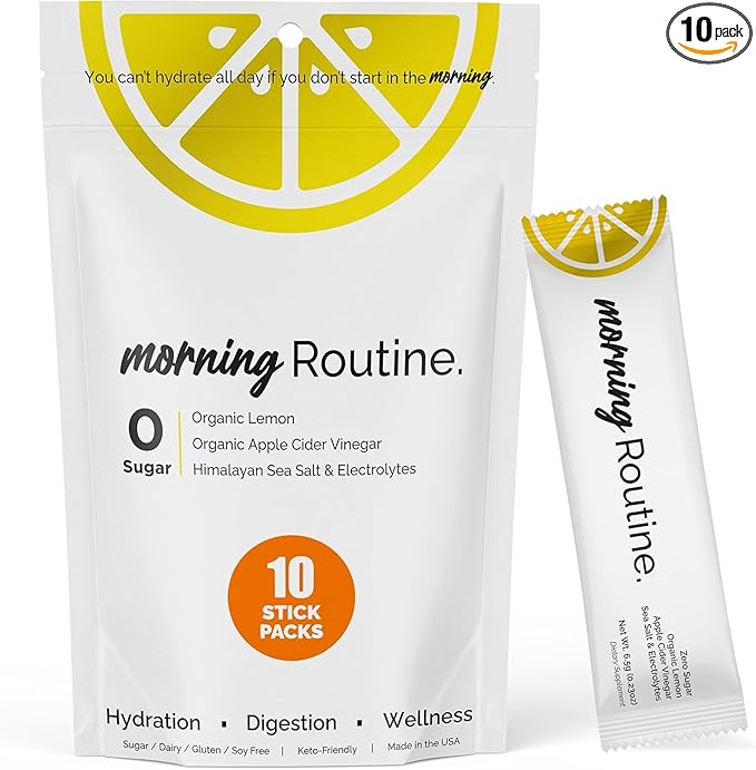 ROUTINE Morning Daily Hydration | Electrolyte Powder Packets with Apple Cider Vinegar, Lemon, and Sea Salt | Keto & Paleo-Friendly Electrolyte Drink Mix (10 Pack)