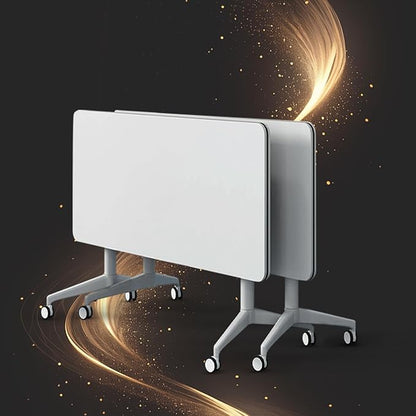 Conference Table, Folding Conference Room Tables, Modern Flip Top Seminar Training Meeting Table with Wheels, Modular Foldable Conference Tables for Home Office Classr (White 2 Pack, 47.2inch)