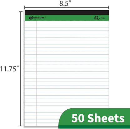 KAISA Legal Pad Writing Pads,Wide Ruled, 8.5"x11.75" Wide Ruled, 56GSM Paper Notepads, 12pads (White 24pad, 8.5x11.75inch)