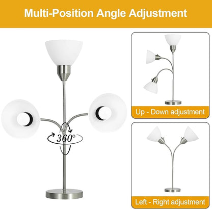 LED Desk Lamp for Home Office, 3 Levels Dimmable Reading Light, Flexible Table Lamp for Bedside Office, Rotary Switch Control, Desk Lamp for College Dorm Study Lamp, Bulb Included, Sliver