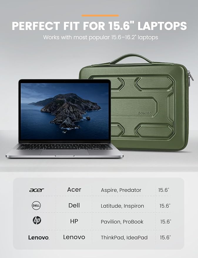 DOMISO 15.6 inch Laptop Sleeve with Handle Shockproof Waterproof EVA Protective Case for 15.6" Yoga 720 IdeaPad 310 320 ThinkPad T570/Legion 5 Gen 6/HP Envy 15/15.6" Notebooks, Green