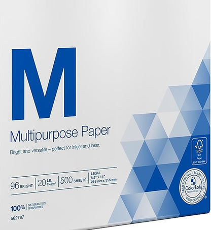 Staples Multipurpose Laser Inkjet Copy Paper, 8 1/2 Inch x 14 Legal Size, 20 lb., 96 Bright White, ColorLok, Ream, 500 Total Sheets (562787)