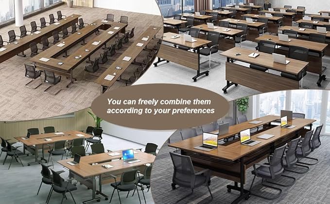 Conference Table Folding Conference Room Tables, Modern Mobile Meeting Training Table with Silent Wheels, Foldable Seminar Table for Offices, Classrooms, Libraries (4, Walnut, 47.2in)