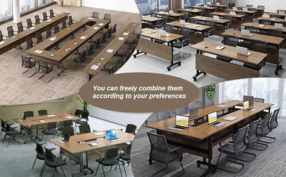Conference Table Folding Conference Room Tables, Modern Mobile Meeting Training Table with Silent Wheels, Foldable Seminar Table for Offices, Classrooms, Libraries (4, Walnut, 47.2in)