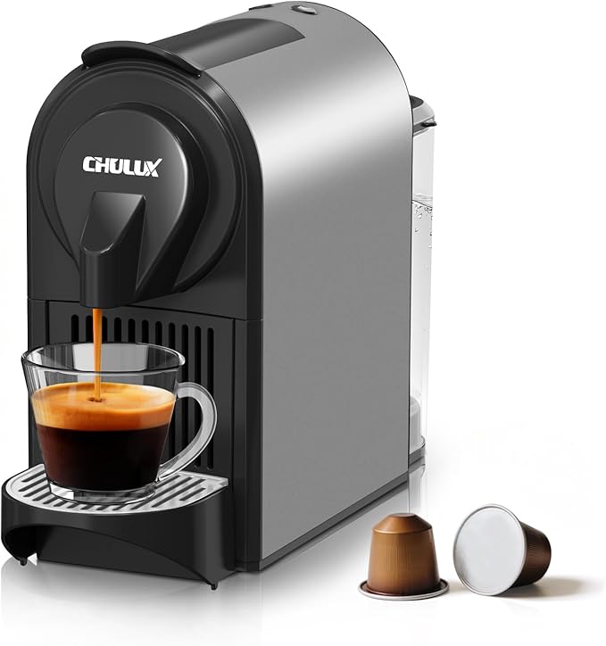 CHULUX Compact Espresso Machine, 20 Bar Single Serve Coffee Maker, Dual Brew Sizes for Espresso and Lungo, 1400W Rapid Brewing, Mystic Gray (Upgrade Model)