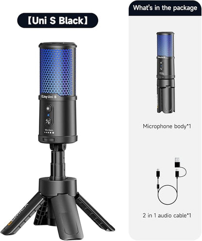 COMICA Ejoy UNI S USB Gaming Microphone for PC, RGB Cardioid Condenser Mic with Tripod Stand, 48kHz/24bit, Noise Cancellation, Streaming Mic for Recording, Podcast, Twitch, Discord, Computer, PS5, PS4