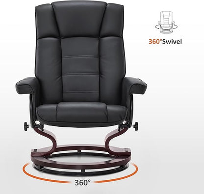 MCombo Manual Swivel Recliner with Ottoman, Chair Ottoman Set for RV Small Spaces, Living Room, Bedroom, Office 9019 4919 (Faux Leather, Black)