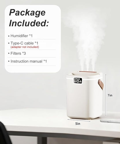 Air Humidifier for Bedroom with Three Spray, 2L Quiet Cool Mist Humidifier for Plants Dorm Room Office Home Car Personal Humidificador with Top Water Inlet & 4 Mist Modes & Night Light
