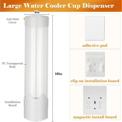 Upgraded Cup Dispenser, Wall Mount Pull Type Water Cooler Cup Holder for 9oz - 12oz Disposable Paper Plastic Cups for Home Office, with Magnetic Mounting Plate (White)