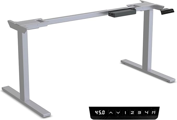Ansel Dual Electric Motor Desk Frame, 2-Stage Reverse Column Height Adjustable, Home Office Computer Workstation Sit Standing, Memory Keypad, 300lbs Capacity, for tops up to 24"x70", Silver-Frame Only