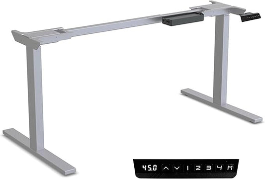 Ansel Dual Electric Motor Desk Frame, 2-Stage Reverse Column Height Adjustable, Home Office Computer Workstation Sit Standing, Memory Keypad, 300lbs Capacity, for tops up to 24"x70", Silver-Frame Only