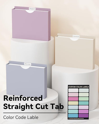 Ansook Plastic 2 Inch Manila File Jackets,Letter Size,Expanding File Jacket, Lightweight,Reinforced Straight Cut Tab,Heavy Duty 2 Inch Expansion Pocket,Poly File Jacket,12 Pack,Morandi Assorted Color