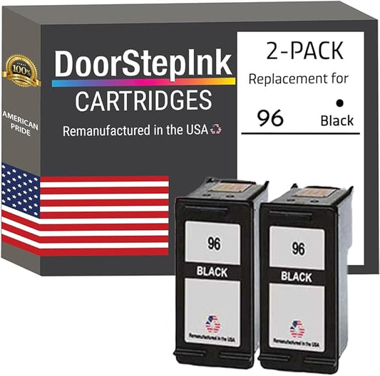 DoorStepInk Remanufactured Ink in The USA Cartridge Replacements for HP 96 2 Black (C8767WN) for HP DeskJet Series: 5740, 5940, 6520, 6540, 6620, 6830v, 6840, 6940, 6980, 9800