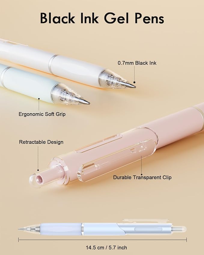 Gel Pens, 12 Pcs Quick Dry Black Ink Pen, Cute Ergonomics Fine Point Smooth Writing Pens, Back to School Office Supplies Fun Aesthetic Pen Gifts for Girl Student Women, 0.38/0.5/0.7mm