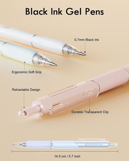 Gel Pens, 6 Pcs 0.7mm Quick Dry Black Ink Pen, Cute Ergonomic Fine Point Smooth Writing Pens, Back to School Office Supplies Fun Aesthetic Pastel Journaling Pen Gifts for Girl Student Women