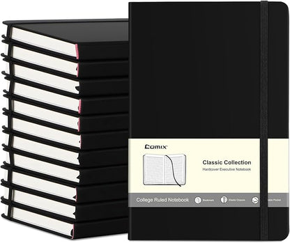 COMIX 12 Pack Lined Journal Notebooks for Work, 240 Pages, Medium 5.5" x 8.3", Hardcover Journaling Notebook for Women & Men, Fits for School Home Church