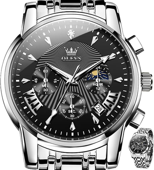 OLEVS Men's Luxury Watch Waterproof Luminous Easy Read Chronograph Watches Full Gold/White Dail/Black Face with Calendar Wristwatch
