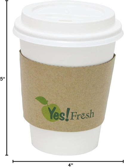 Yes!Fresh Disposable White 12 oz Paper Hot Coffee Cups with Lids for Office Parties Home Travel Corrugated Sleeve Hot Drink Cups(White 12 oz 50 count)