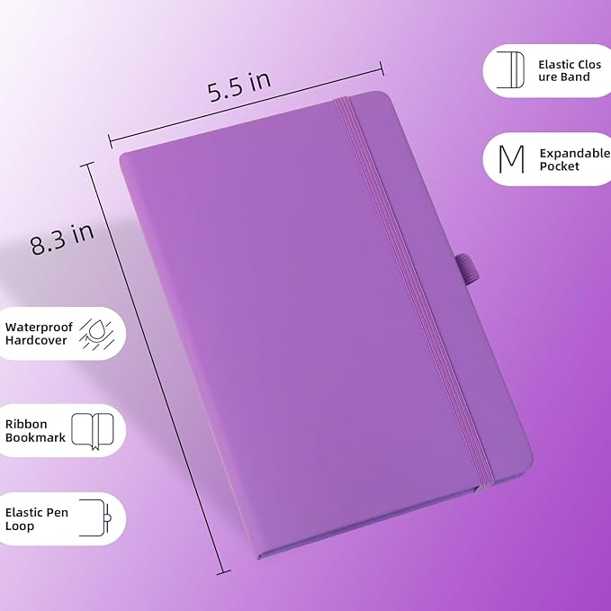 A5 Liend Journal Notebook, 7mm College Ruled Notepad, Journaling for Writing, Work, School, Travel and Note Taking, Hardcover 224 Pages (112 Sheets) 5.5 x 8.3 inches Multicolored (8 Pack)