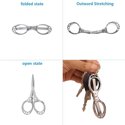 2-Piece Set of Silver Mini Folding Scissors, Compact, Ambidextrous, Sharp and Straight Edge, Stainless Steel, Home, Office, Travel, Craft, DIY
