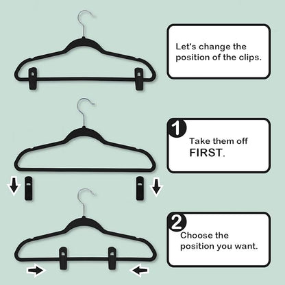 Trgowaul Velvet Hangers Clips, Pants Hangers Velvet Clips, Strong Finger Clips Perfect for Thin Velvet Hangers (60pc, Black)