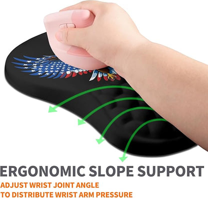Ergonomic Joint Wrist Support Mouse Pad with Memory Foam Cushion Massage Bump, Carpal Tunnel Pain Relief Mousepad Slope Design for Wrist Rest, 11.8x7.9 in, Eagle Flag