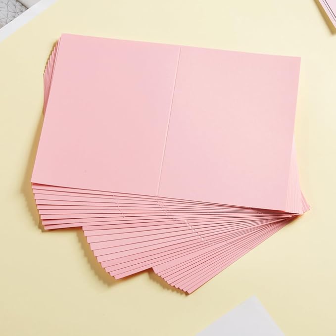 50 Pack Blank Cards Folded Cardstock Thank You Blank Greeting Cards for Invitations, Wedding, Greeting Cards, All Occasion DIY (Pink, 5x7)