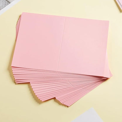 50 Pack Blank Cards Folded Cardstock Thank You Blank Greeting Cards for Invitations, Wedding, Greeting Cards, All Occasion DIY (Pink, 5x7)