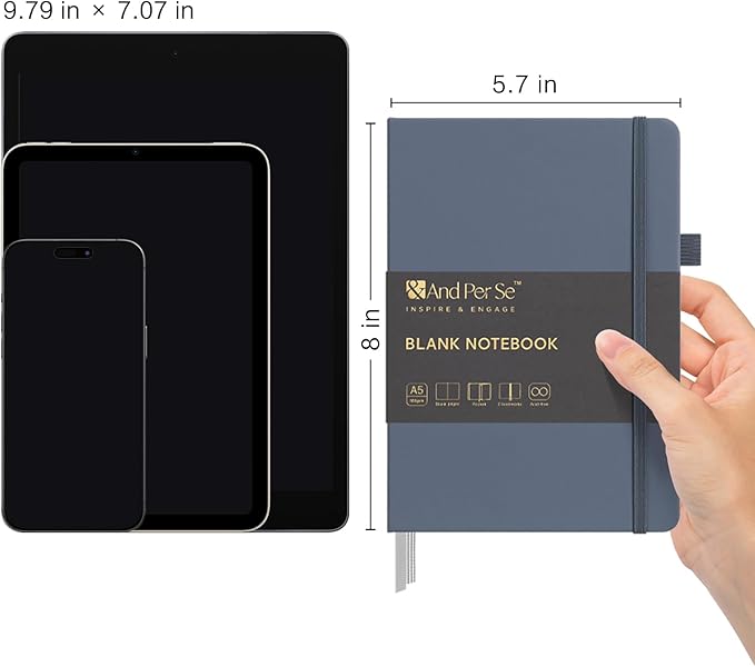 &And Per Se Blank Journal Notebook, 160 Pages, A5 5.7 x 8 inches 100 gsm Thick Paper Notebook Journals for Writing, Hardcover Notebook(1 Pack, dark blue)