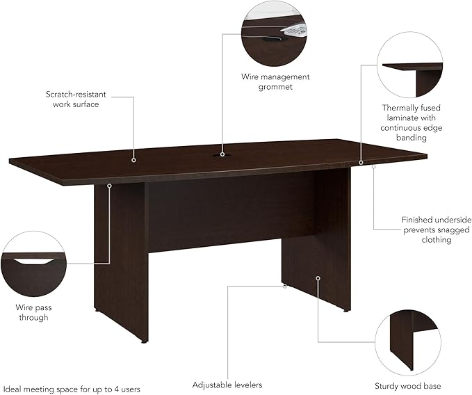 Bush Business Furniture Office Conference Table with Wood Base, Boardroom Meeting Space for 6 Users, 72W x 36D, Mocha Cherry