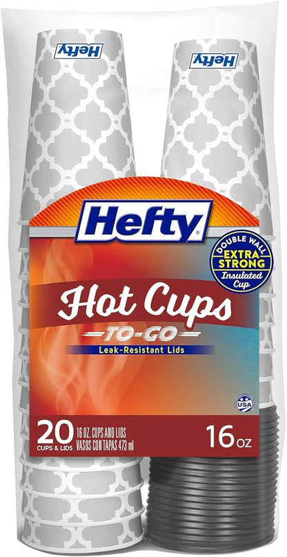Hefty Paper Disposable Hot Cups with Lids, 16 Ounce, 20 CT (Pack - 4)