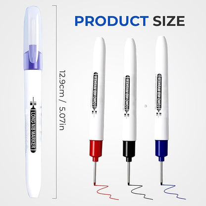 5PCS Long Head Deep Hole Marker Pens, 20mm Deep Reach Markers, Waterproof Construction Markers Marking Tool, Long Nose Marker, Permanent Markers Carpenter Ink Marker Pens, Metal Marking Pen (Black 1)