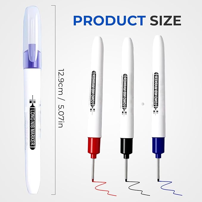 5PCS Long Head Deep Hole Marker Pens, 20mm Deep Reach Markers, Waterproof Construction Markers Marking Tool, Long Nose Marker, Permanent Markers Carpenter Ink Marker Pens, Metal Marking Pen (Blue 1)