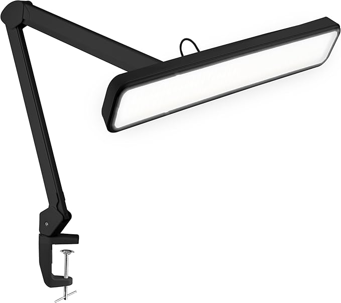 Neatfi Task Lamp – 2,500 Lumens, 30W, 22-Inch Wide Shade, 4 Brightness Levels, Eye-Caring Light, Clamp Mount, LED Task Light for Manicure Table, Crafts, Workbench, Office (Non-CCT, Black)