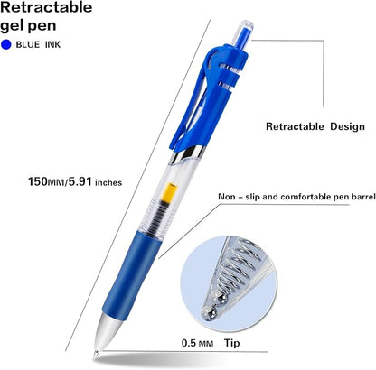 30pcs Blue Retractable Gel Ink Pens for Journaling, 0.5mm pens fine point smooth writing pens for Office school