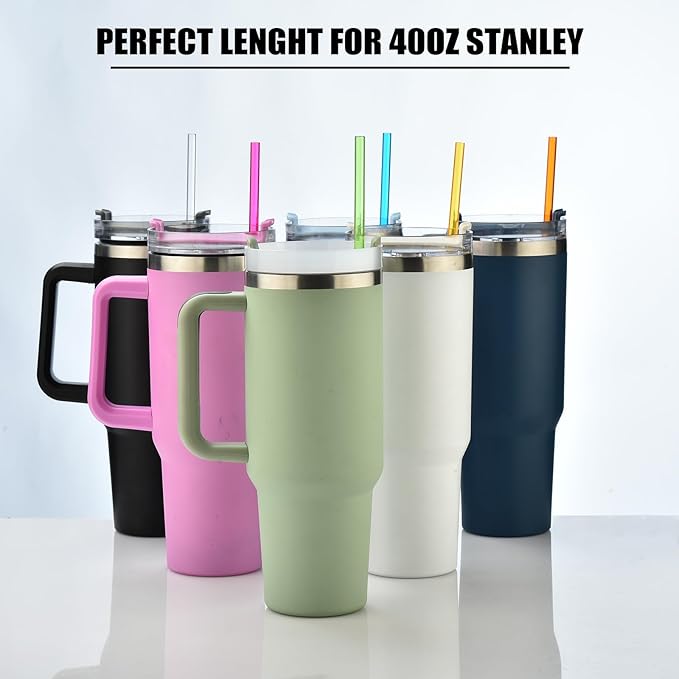 ALINK 13 inch Reusable Plastic Straws, Extra Long Colorful Tritan Tumbler Replacement Straws for Stanley Cups, 1 Gallon, 64/40/ 32 oz Water Bottles, Set of 10 with Brush