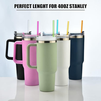 ALINK 13 inch Reusable Plastic Straws, Extra Long Colorful Tritan Tumbler Replacement Straws for Stanley Cups, 1 Gallon, 64/40/ 32 oz Water Bottles, Set of 10 with Brush