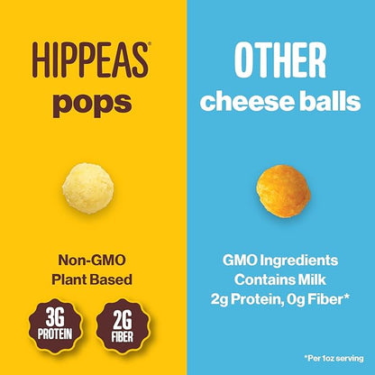 Hippeas Cheezy Cheddar Pops, 4 Ounce (Pack of 6), 3g Protein, 2g Fiber, Vegan, Gluten-Free, Crunchy, Plant Protein Snacks