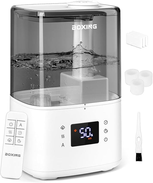 BOXING Warm and Cool Mist Humidifiers for Bedroom Large Room Home,Air Humidifier with Remote,Top Fill Ultrasonic Diffuser Humidifier with humidistat,Quiet Sleep,Timer,Auto Shutoff,BPA-Free,Filter,4.5L