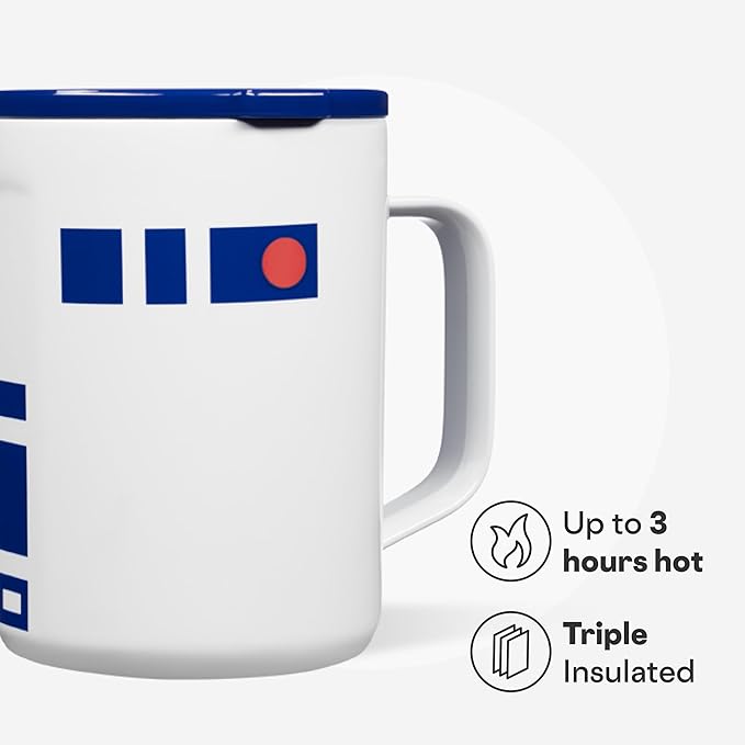 Corkcicle Classic Coffee Mug - Triple Insulated Stainless Steel for Travel - Shatter-Proof Lid - Keeps Drink Hot Over 3 Hours - Holiday Mug Gift - Great for Gifting Warmth - 16 oz - R2-D2