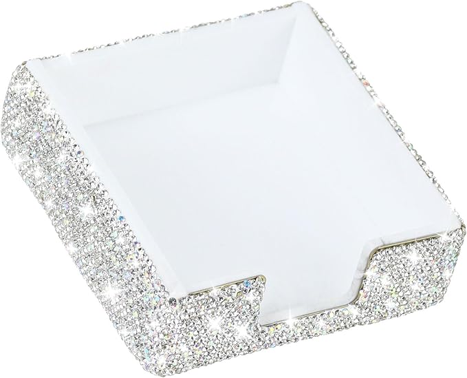 MultiBey Bling Crystal Sticky Notes Holder 4x4 inches Memo Pad Holder Post it Note Dispenser Desk Supplies Organizer Accessories for Office Home Schools Supplies (Sliver ﻿