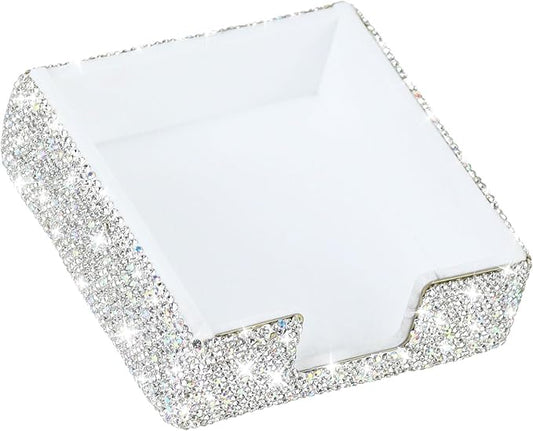 MultiBey Bling Crystal Sticky Notes Holder 4x4 inches Memo Pad Holder Post it Note Dispenser Desk Supplies Organizer Accessories for Office Home Schools Supplies (Sliver ﻿