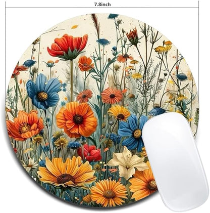 Colorful Garden Flowers Round Art Mouse Pad Round Non-Slip Rubber Mousepad Laptop Office Computer Decor Cute Desk Accessories Customized Design Mouse Pad