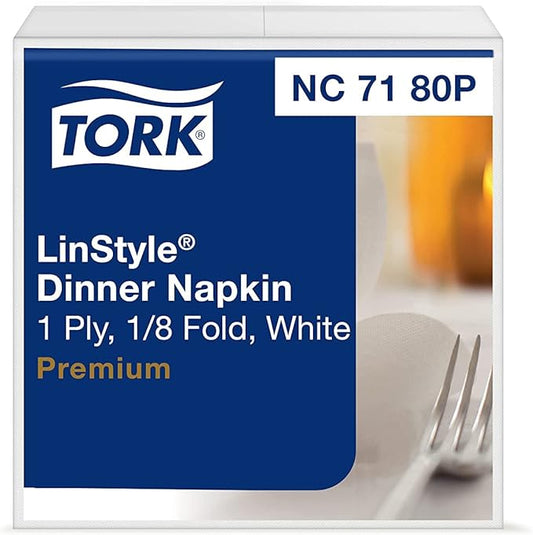 Tork Napkins 1-Ply LinStyle Dinner Napkins 1/8 Fold, White For Everyday Use at Home Fully Compostable Paper 16.25x17" (WxL), 60 Napkins/Pack, 6 Packs/Case