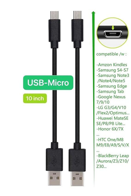 10-Pack Multi Short USB Cables & TypeC-C Cables for Charging Stations Compatible/w iPhone17,16,15, iPhone14-5/ iPads/iPad mini/iPad Pros/Samsung Moblies & Tablets/Pixel & Nexus/HTC/Sony(Black)
