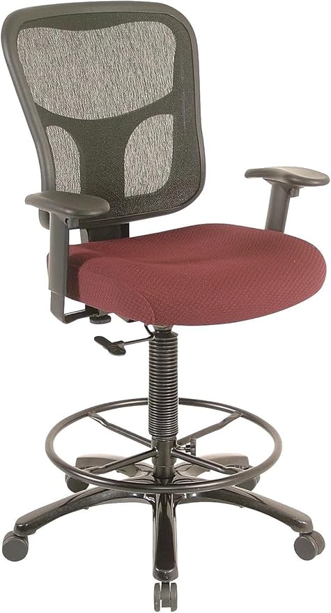 Tempur-Pedic TP8200C Fabric Drafting Stool with Backrest and Footrest with Lumbar Support, with Tempur Material, Cooling Gel Layer, Burgundy