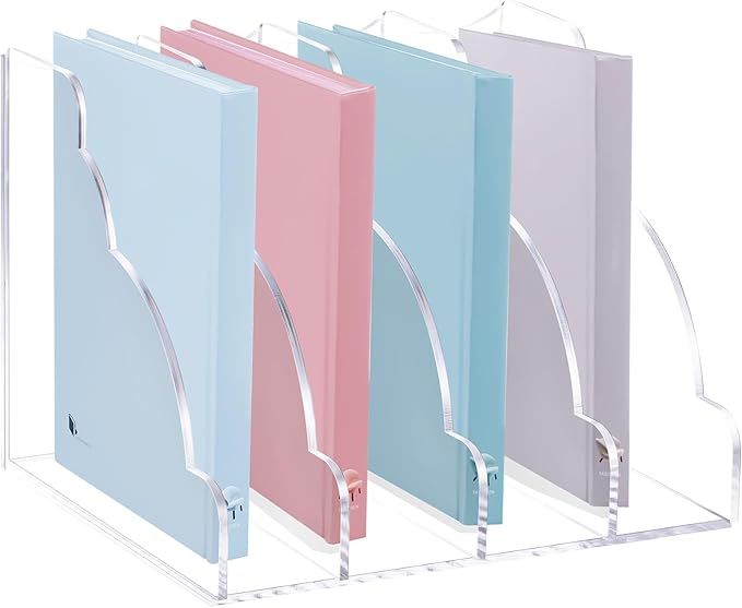 Acrylic Scalloped Magazine File Holder Workspace Vertical Organizers Binder Holder Organization Folder Rack for Desk Office Bookend Notebooks Envelopes Mail Organizer