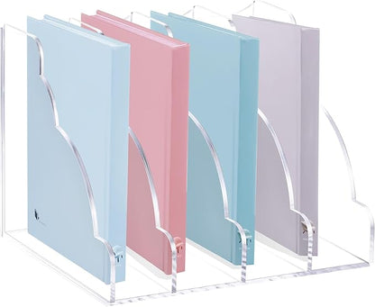 Acrylic Scalloped Magazine File Holder Workspace Vertical Organizers Binder Holder Organization Folder Rack for Desk Office Bookend Notebooks Envelopes Mail Organizer