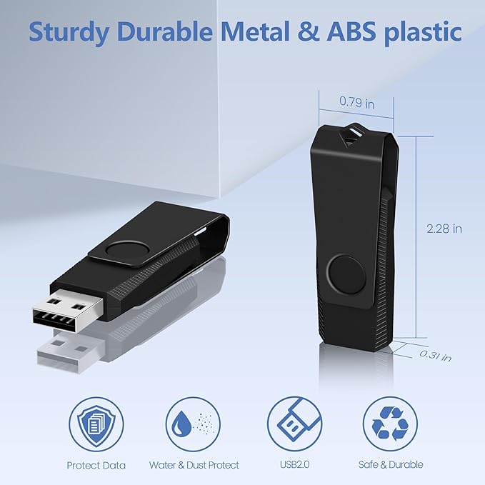 8GB USB Flash Drive 20 Pack, AGECASH A Memoria USB 2.0 Thumb Drive Swivel Metal Bulk Flash Drive USB Drive Multi Pack Pendrive Jump Drive Memory Stick with Keychain (Black, 20PCS 8GB)