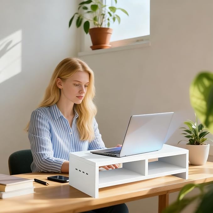 Monitor Stand, with Sleek Modern Design, 50x20x13cm, Monitor Stand Riser, Wireless Charging Desk Organizer, Ergonomic Height, for Multitasking and Desktop Organization